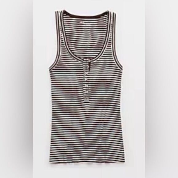 American Eagle “ Tuck it in” Henley Brown and White Women's Tank Top NWOT - Picture 4 of 6